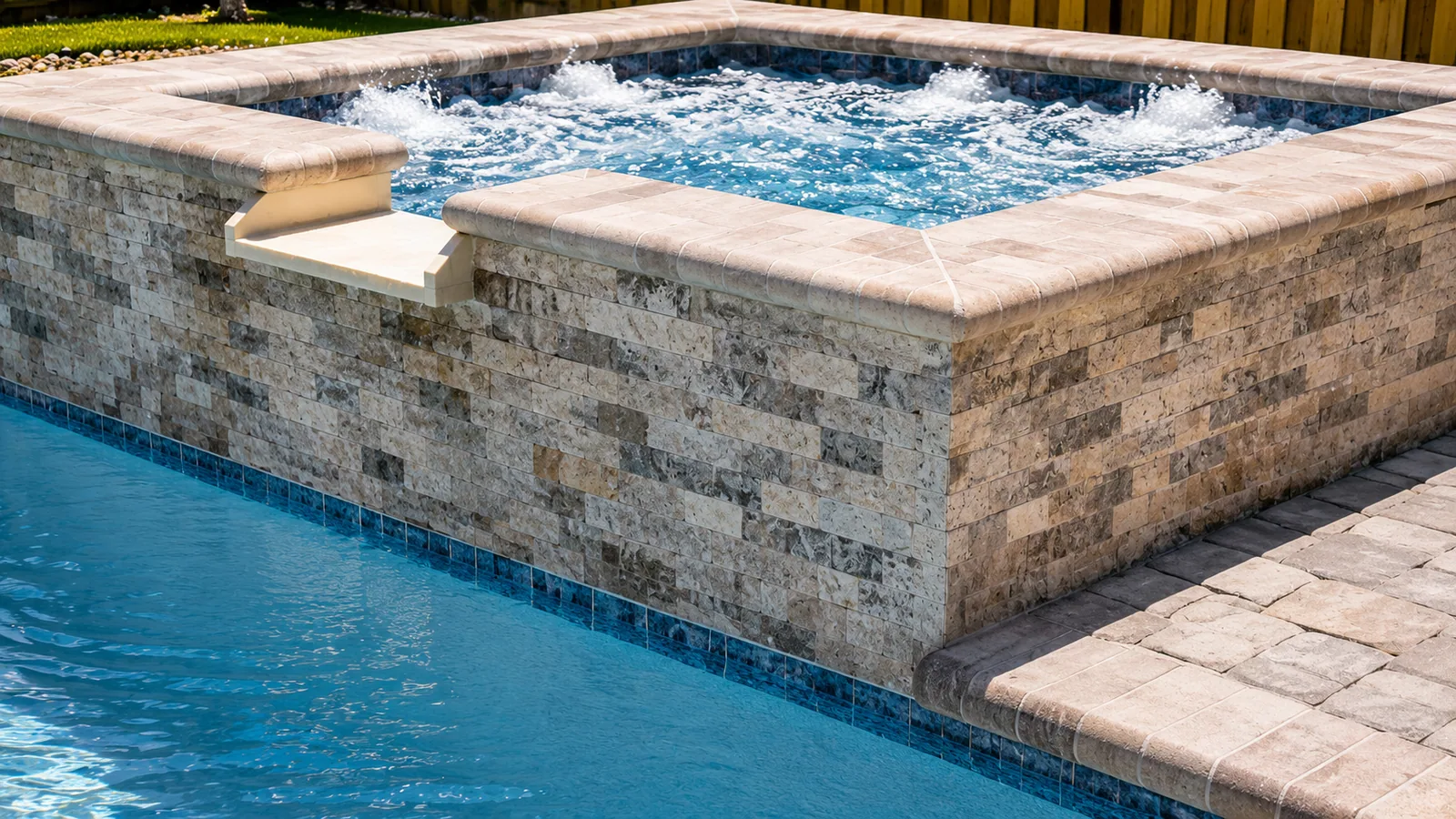 Water feature on a completed Neway Pools swimming pool