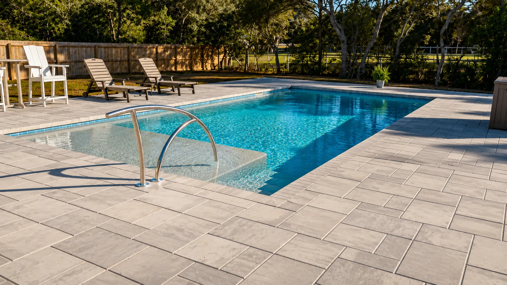 Completed custom swimming pool built by Neway Pools Completed custom swimming pool built by Neway Pools