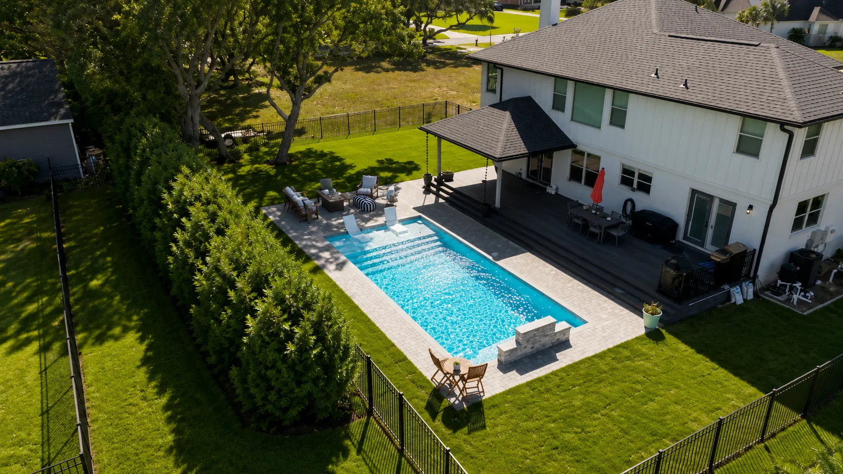 Completed custom swimming pool built by Neway Pools