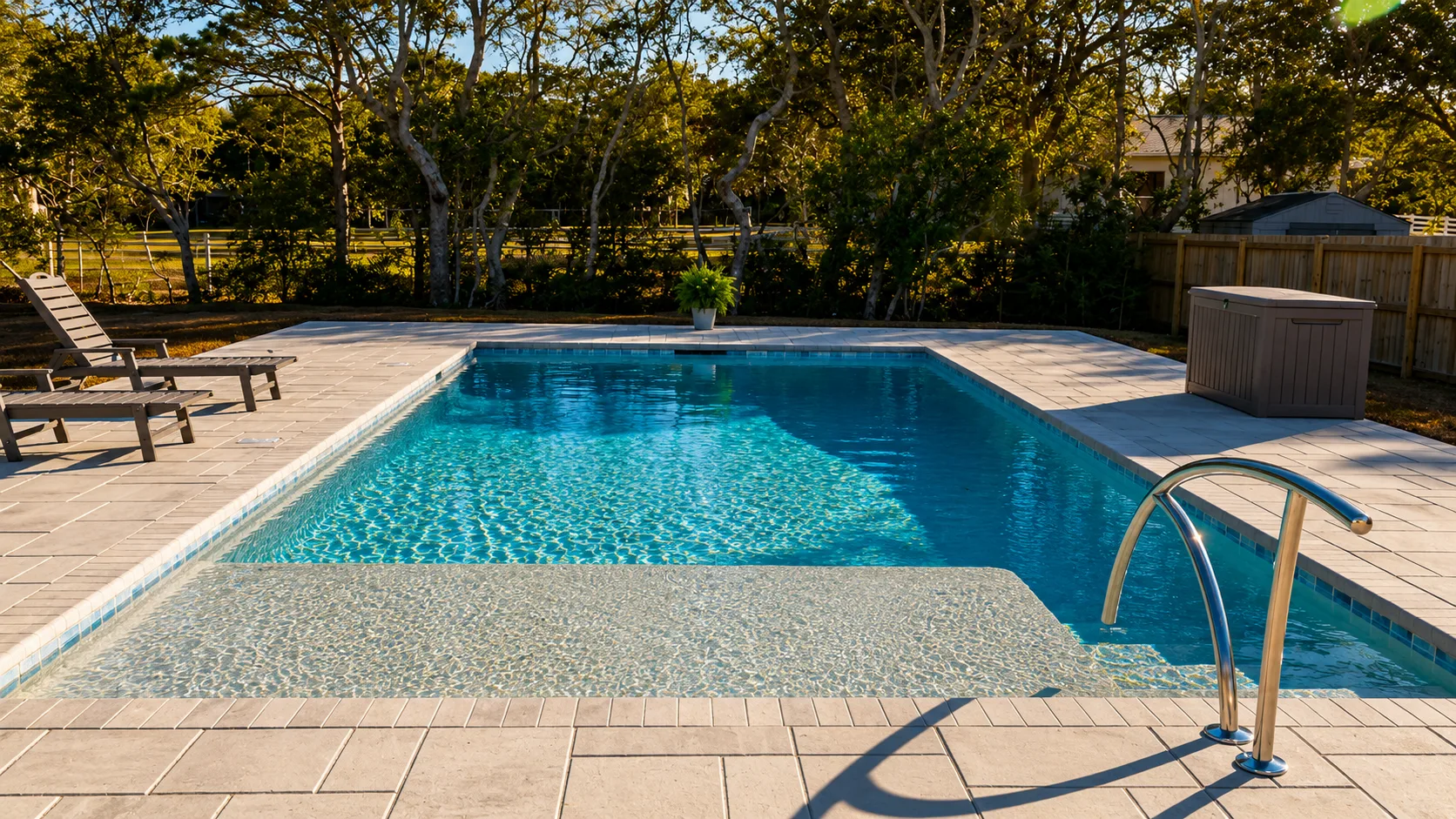 Completed custom swimming pool built by Neway Pools Completed custom swimming pool built by Neway Pools
