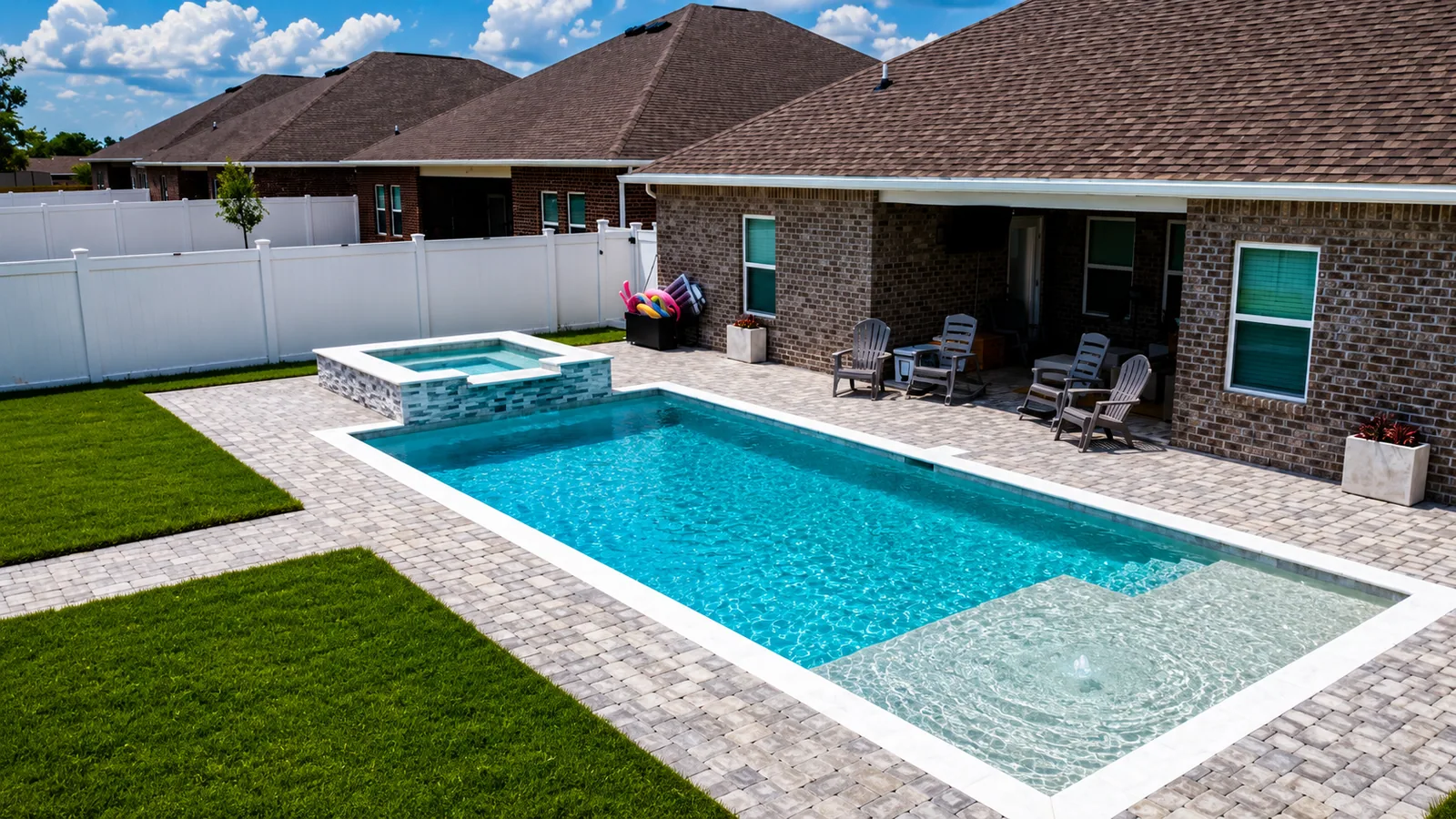 Aerial view of a custom backyard pool built by Neway Pools