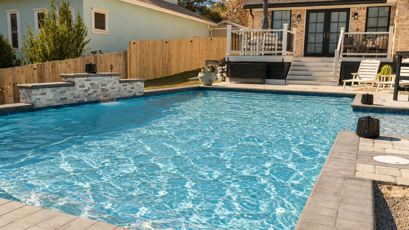 Completed custom swimming pool built by Neway Pools