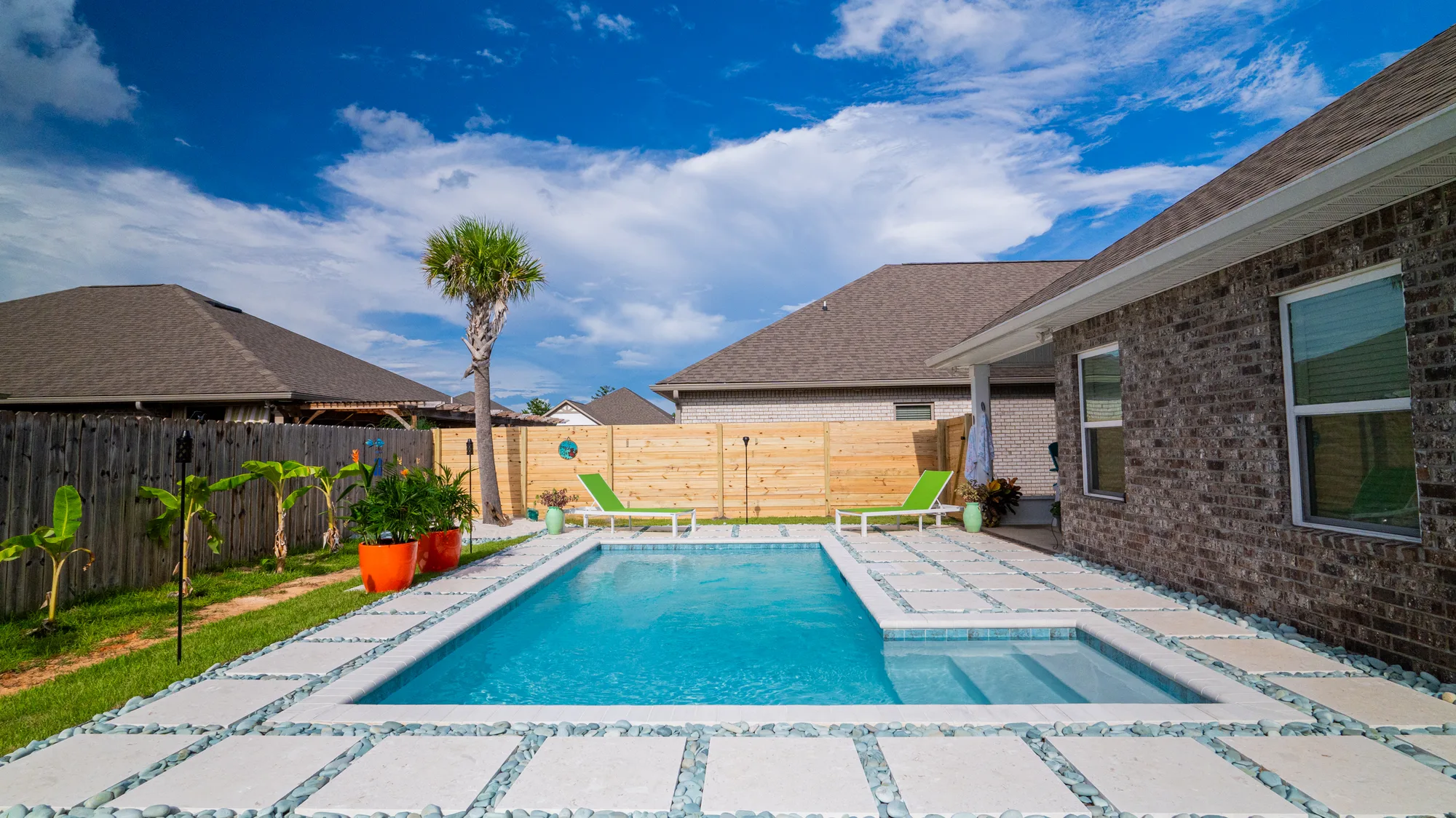 Completed custom swimming pool built by Neway Pools
