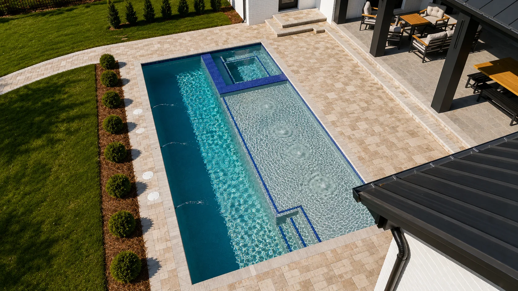 Completed custom swimming pool built by Neway Pools