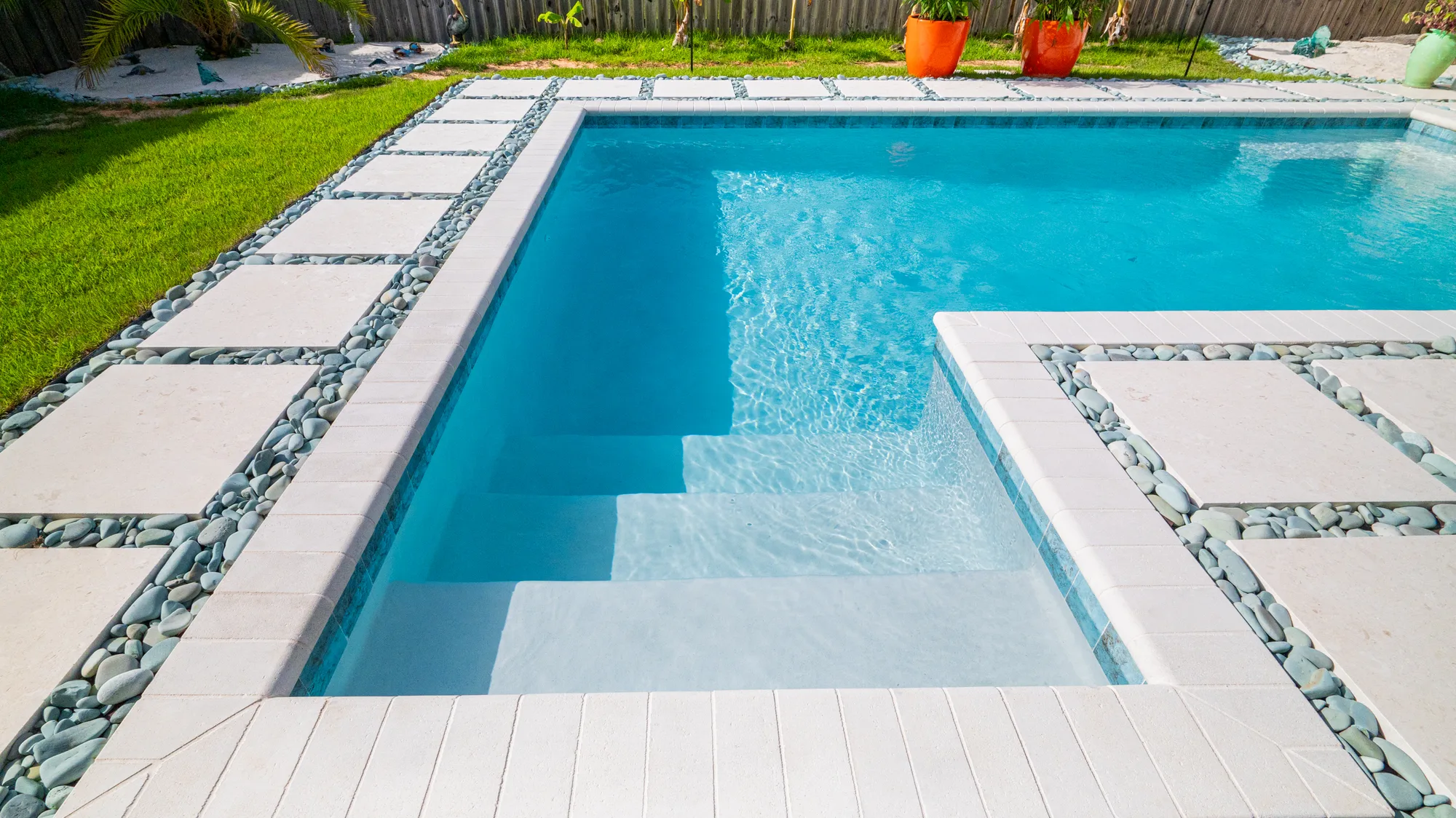 Completed custom swimming pool built by Neway Pools