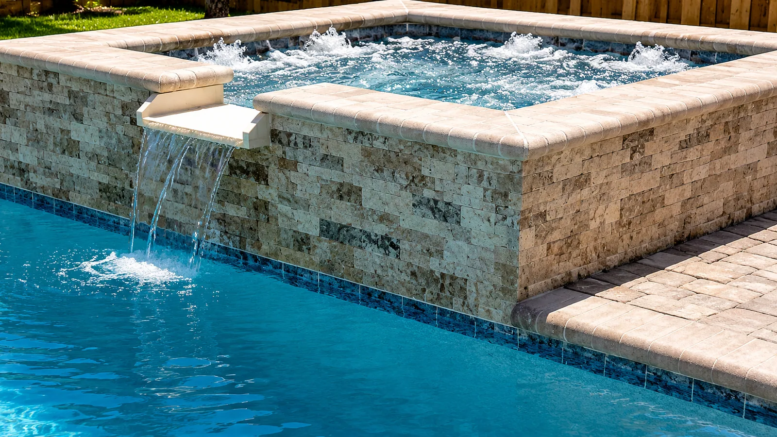 gunite waterfalls florida Water feature spilling into a Neway Pools swimming pool