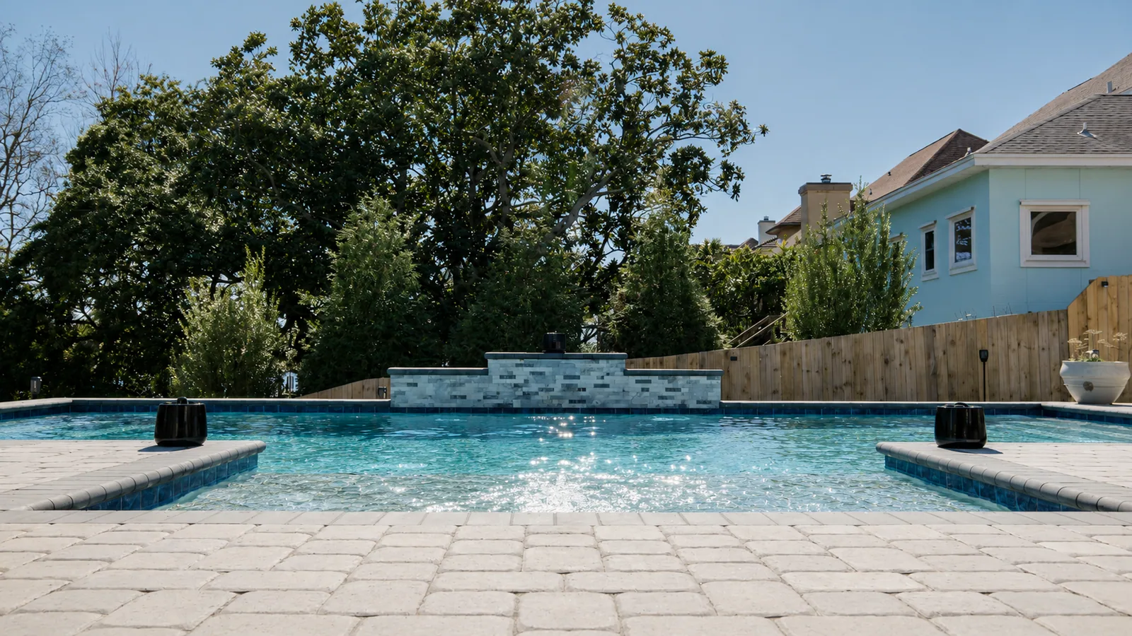 Completed custom swimming pool built by Neway Pools